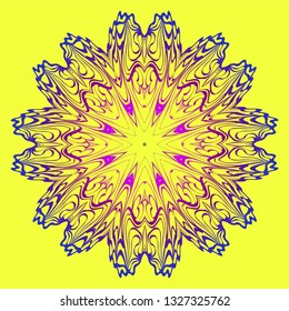 Modern Geometric Ornament. Floral Style. Artdeco. Vector Illustration For Design. Yellow, purple color.