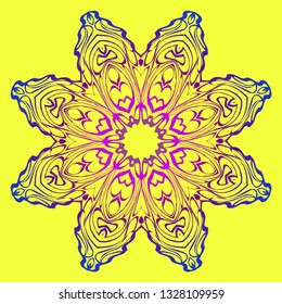 Modern Geometric Ornament. Floral Style. Artdeco. Vector Illustration For Design. Yellow, purple color.