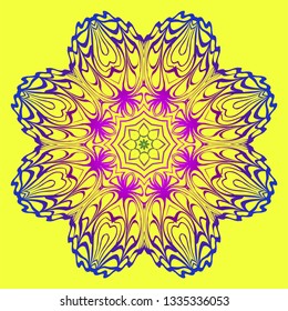 Modern Geometric Ornament. Floral Style. Artdeco. Vector Illustration For Design. Yellow, purple color.