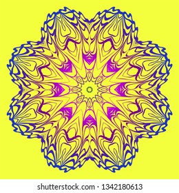Modern Geometric Ornament. Floral Style. Artdeco. Vector Illustration For Design. Yellow, purple color.