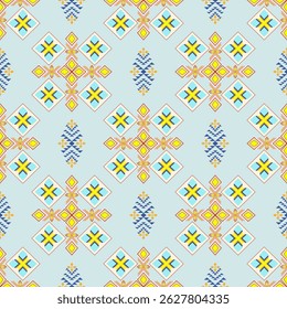 Modernes geometrisches Ornament nahtloses Vektormuster mit Rauten und Quadraten. Blaue und gelbe Farben. Ideen für Tapeten, Verpackungen und Textilien.