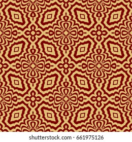 modern geometric ornament. seamless vector pattern. gold on red. for decoration, wallpaper, presentation, fashion design.