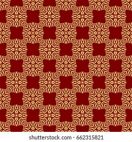 modern geometric ornament. seamless vector pattern. gold on red. for decoration, wallpaper, presentation, fashion design.