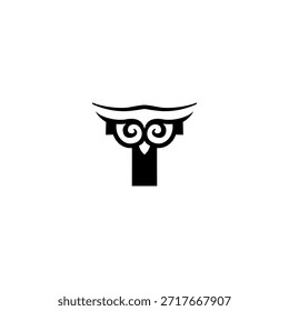 Cabeza de búho geométrica moderna que se mezcla con el logotipo de la silueta de la letra T adecuado para marcas tecnológicas, App e identidad corporativa limpia