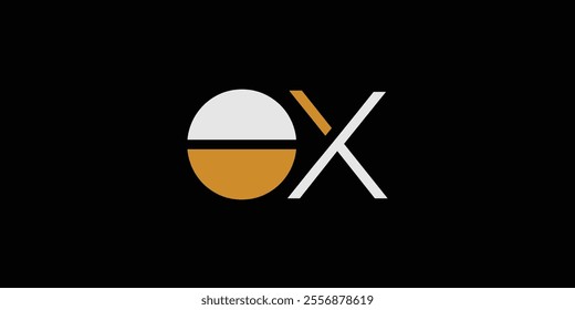 Modern Geometric OX Logo Design With Minimalist Elements on Black Background