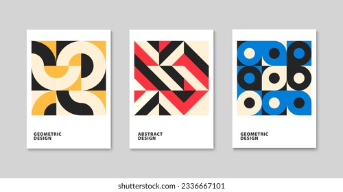 Modern geometric pattern background. Abstract circle, triangle and square art. Trendy bauhaus pattern set. Vector illustration