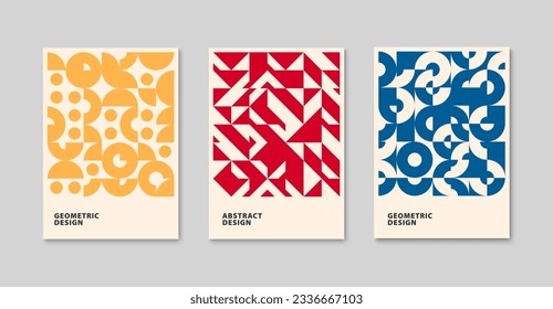 Modern geometric pattern background. Abstract circle, triangle and square art. Trendy bauhaus pattern set. Vector illustration