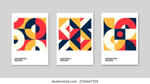 Modern geometric pattern background. Abstract circle, triangle and square art. Trendy bauhaus pattern set. Vector illustration