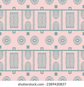 Modern geometric pattern. Circles and stripes, square lines art. Retro futuristic background. Minimalistic figures. Abstract op-art illustration. Bauhaus pattern. Scandinavian, African rug.