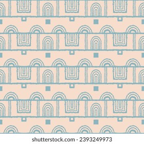 Modernes geometrisches Muster. Kreise und Streifen, quadratische Linien Kunst. Retro futuristische Hintergrund. Minimalistische Zahlen. Abstrakte Op-Art-Illustration. Bauhaus-Muster. skandinavischer, afrikanischer Teppich.