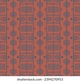 Modern geometric pattern. Circles and stripes, square lines art. Retro futuristic background. Minimalistic figures. Abstract op-art illustration. Bauhaus pattern. Scandinavian, African rug.