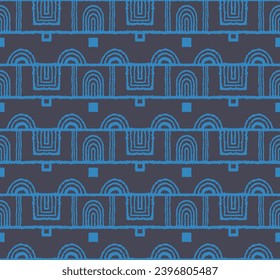 Modernes geometrisches Muster. Kreise und Streifen, quadratische Linien Kunst. Retro futuristische Hintergrund. Minimalistische Zahlen. Abstrakte Op-Art-Illustration. Bauhaus-Muster. skandinavischer, afrikanischer Teppich.