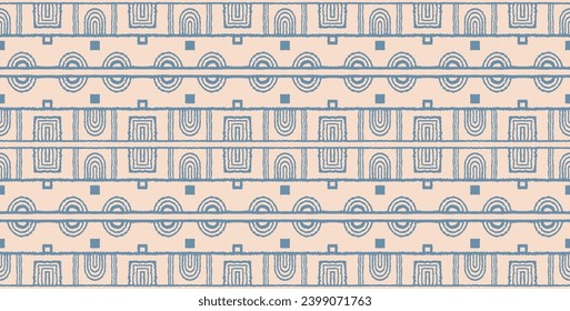 Modern geometric pattern. Circles and stripes, square lines art. Retro futuristic background. Minimalistic figures. Abstract op-art illustration. Bauhaus pattern. Scandinavian, African rug.