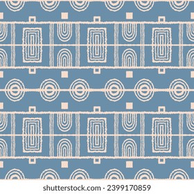 Patrón geométrico moderno. Círculos y rayas, líneas cuadradas de arte. Fondo retro futurista. Cifras minimalistas. Ilustración abstracta de op-art. Patrón de Bauhaus. Escandinavia, alfombra africana.