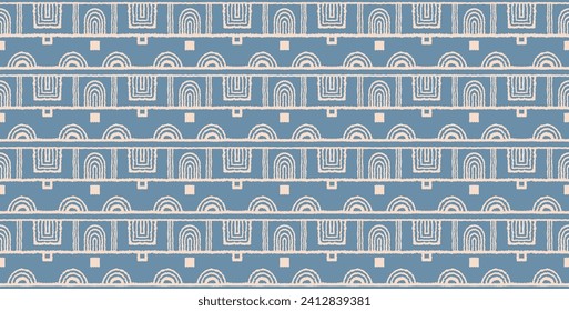 Modern geometric pattern. Circles and stripes, square lines art. Retro futuristic background. Minimalistic figures. Abstract op-art illustration. Bauhaus pattern. Scandinavian, African rug.
