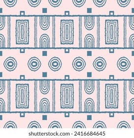 Modern geometric pattern. Circles and stripes, square lines art. Retro futuristic background. Minimalistic figures. Abstract op-art illustration. Bauhaus pattern. Scandinavian, African rug.