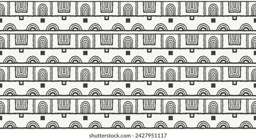Modern geometric pattern. Circles and stripes, square lines art. Retro futuristic background. Minimalistic figures. Abstract op-art illustration. Bauhaus pattern. Scandinavian, African rug.