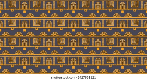 Modern geometric pattern. Circles and stripes, square lines art. Retro futuristic background. Minimalistic figures. Abstract op-art illustration. Bauhaus pattern. Scandinavian, African rug.