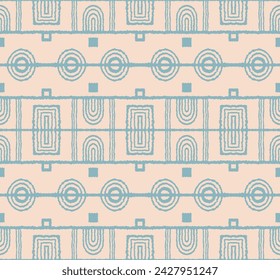 Modern geometric pattern. Circles and stripes, square lines art. Retro futuristic background. Minimalistic figures. Abstract op-art illustration. Bauhaus pattern. Scandinavian, African rug.