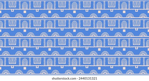 Modern geometric pattern. Circles and stripes, square lines art. Retro futuristic background. Minimalistic figures. Abstract op-art illustration. Bauhaus pattern. Scandinavian, African rug.