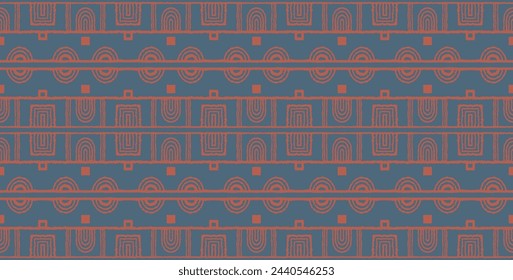 Modern geometric pattern. Circles and stripes, square lines art. Retro futuristic background. Minimalistic figures. Abstract op-art illustration. Bauhaus pattern. Scandinavian, African rug.