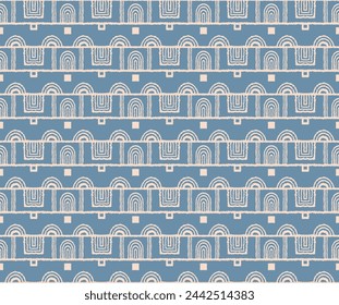 Modern geometric pattern. Circles and stripes, square lines art. Retro futuristic background. Minimalistic figures. Abstract op-art illustration. Bauhaus pattern. Scandinavian, African rug.