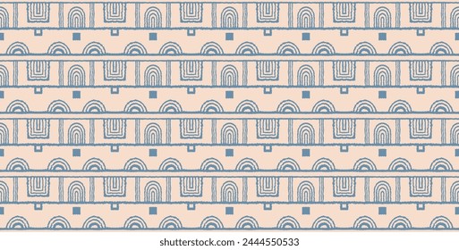 Modern geometric pattern. Circles and stripes, square lines art. Retro futuristic background. Minimalistic figures. Abstract op-art illustration. Bauhaus pattern. Scandinavian, African rug.