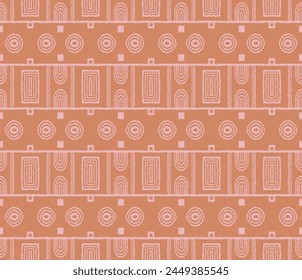 Modern geometric pattern. Circles and stripes, square lines art. Retro futuristic background. Minimalistic figures. Abstract op-art illustration. Bauhaus pattern. Scandinavian, African rug.