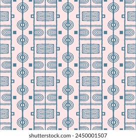 Modernes geometrisches Muster. Kreise und Streifen, quadratische Linien Kunst. Retro futuristischer Hintergrund. Minimalistische Zahlen. Abstrakte Illustration. Bauhaus-Muster. Skandinavischer, afrikanischer Teppich.