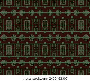 Modern geometric pattern. Circles and stripes, square lines art. Retro futuristic background. Minimalistic figures. Abstract op-art illustration. Bauhaus pattern. Scandinavian, African rug.