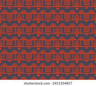 Modern geometric pattern. Circles and stripes, square lines art. Retro futuristic background. Minimalistic figures. Abstract op-art illustration. Bauhaus pattern. Scandinavian, African rug.