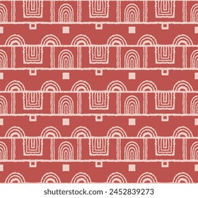 Modern geometric pattern. Circles and stripes, square lines art. Retro futuristic background. Minimalistic figures. Abstract op-art illustration. Bauhaus pattern. Scandinavian, African rug.