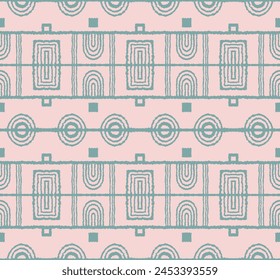 Modern geometric pattern. Circles and stripes, square lines art. Retro futuristic background. Minimalistic figures. Abstract op-art illustration. Bauhaus pattern. Scandinavian, African rug.