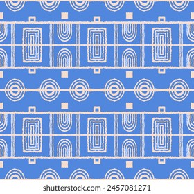Modern geometric pattern. Circles and stripes, square lines art. Retro futuristic background. Minimalistic figures. Abstract op-art illustration. Bauhaus pattern. Scandinavian, African rug.