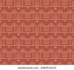 Modern geometric pattern. Circles and stripes, square lines art. Retro futuristic background. Minimalistic figures. Abstract op-art illustration. Bauhaus pattern. Scandinavian, African rug.