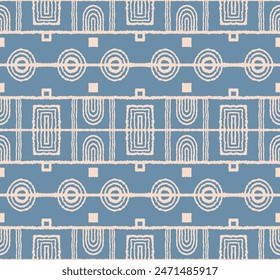 Modern geometric pattern. Circles and stripes, square lines art. Retro futuristic background. Minimalistic figures. Abstract op-art illustration. Bauhaus pattern. Scandinavian, African rug.