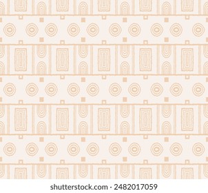 Modern geometric pattern. Circles and stripes, square lines art. Retro futuristic background. Minimalistic figures. Abstract op-art illustration. Bauhaus pattern. Scandinavian, African rug.
