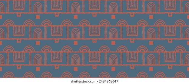 Modern geometric pattern. Circles and stripes, square lines art. Retro futuristic background. Minimalistic figures. Abstract op-art illustration. Bauhaus pattern. Scandinavian, African rug.