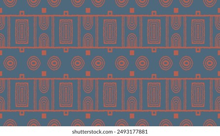 Modern geometric pattern. Circles and stripes, square lines art. Retro futuristic background. Minimalistic figures. Abstract op-art illustration. Bauhaus pattern. Scandinavian, African rug.