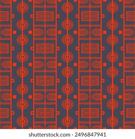 Modern geometric pattern. Circles and stripes, square lines art. Retro futuristic background. Minimalistic figures. Abstract op-art illustration. Bauhaus pattern. Scandinavian, African rug.