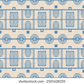 Patrón geométrico moderno. Círculos y rayas, líneas cuadradas de arte. Fondo futurista retro. Figuras minimalistas. Ilustración Abstractas de op-art. Patrón Bauhaus. Alfombra escandinava y africana.