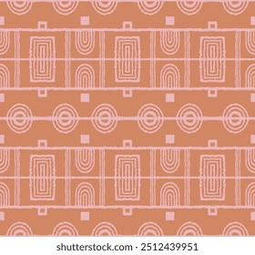 Modern geometric pattern. Circles and stripes, square lines art. Retro futuristic background. Minimalistic figures. Abstract op-art illustration. Bauhaus pattern. Scandinavian, African rug.