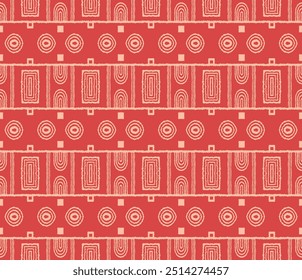 Modern geometric pattern. Circles and stripes, square lines art. Retro futuristic background. Minimalistic figures. Abstract op-art illustration. Bauhaus pattern. Scandinavian, African rug.