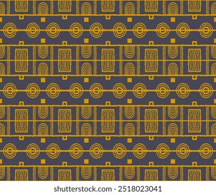 Modern geometric pattern. Circles and stripes, square lines art. Retro futuristic background. Minimalistic figures. Abstract op-art illustration. Bauhaus pattern. Scandinavian, African rug.