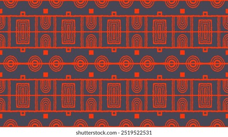 Modern geometric pattern. Circles and stripes, square lines art. Retro futuristic background. Minimalistic figures. Abstract op-art illustration. Bauhaus pattern. Scandinavian, African rug.