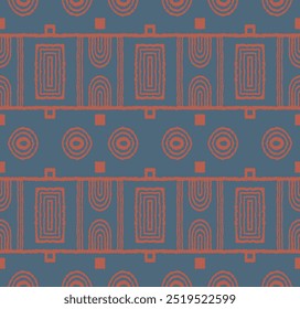 Modern geometric pattern. Circles and stripes, square lines art. Retro futuristic background. Minimalistic figures. Abstract op-art illustration. Bauhaus pattern. Scandinavian, African rug.