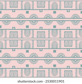 Modern geometric pattern. Circles and stripes, square lines art. Retro futuristic background. Minimalistic figures. Abstract op-art illustration. Bauhaus pattern. Scandinavian, African rug.
