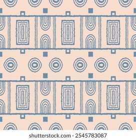 Modern geometric pattern. Circles and stripes, square lines art. Retro futuristic background. Minimalistic figures. Abstract op-art illustration. Bauhaus pattern. Scandinavian, African rug.