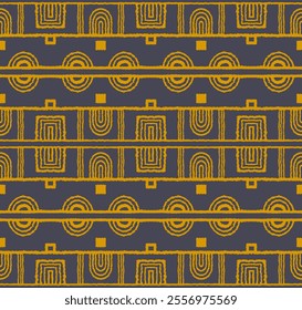 Modern geometric pattern. Circles and stripes, square lines art. Retro futuristic background. Minimalistic figures. Abstract op-art illustration. Bauhaus pattern. Scandinavian, African rug.