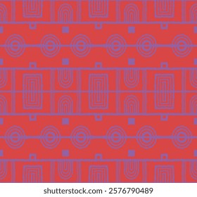 Modern geometric pattern. Circles and stripes, square lines art. Retro futuristic background. Minimalistic figures. Abstract op-art illustration. Bauhaus pattern. Scandinavian, African rug.